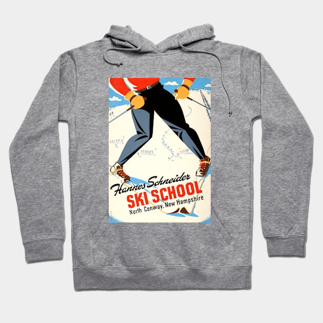 Hannes Schneider Ski School, North Conway, New Hampshire - Vintage Travel Ski Poster Hoodie by GoshaDron